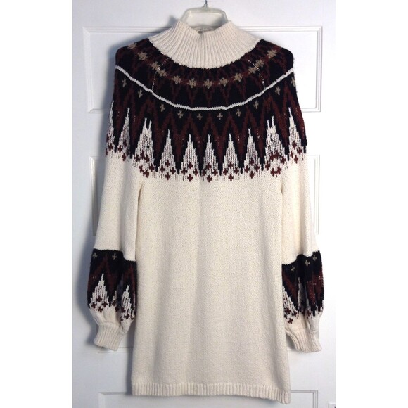 Free People Sweater Dress Wn XS Cream Cotton Wool Mohair Scotland Fair Isle Cozy - Picture 4 of 8